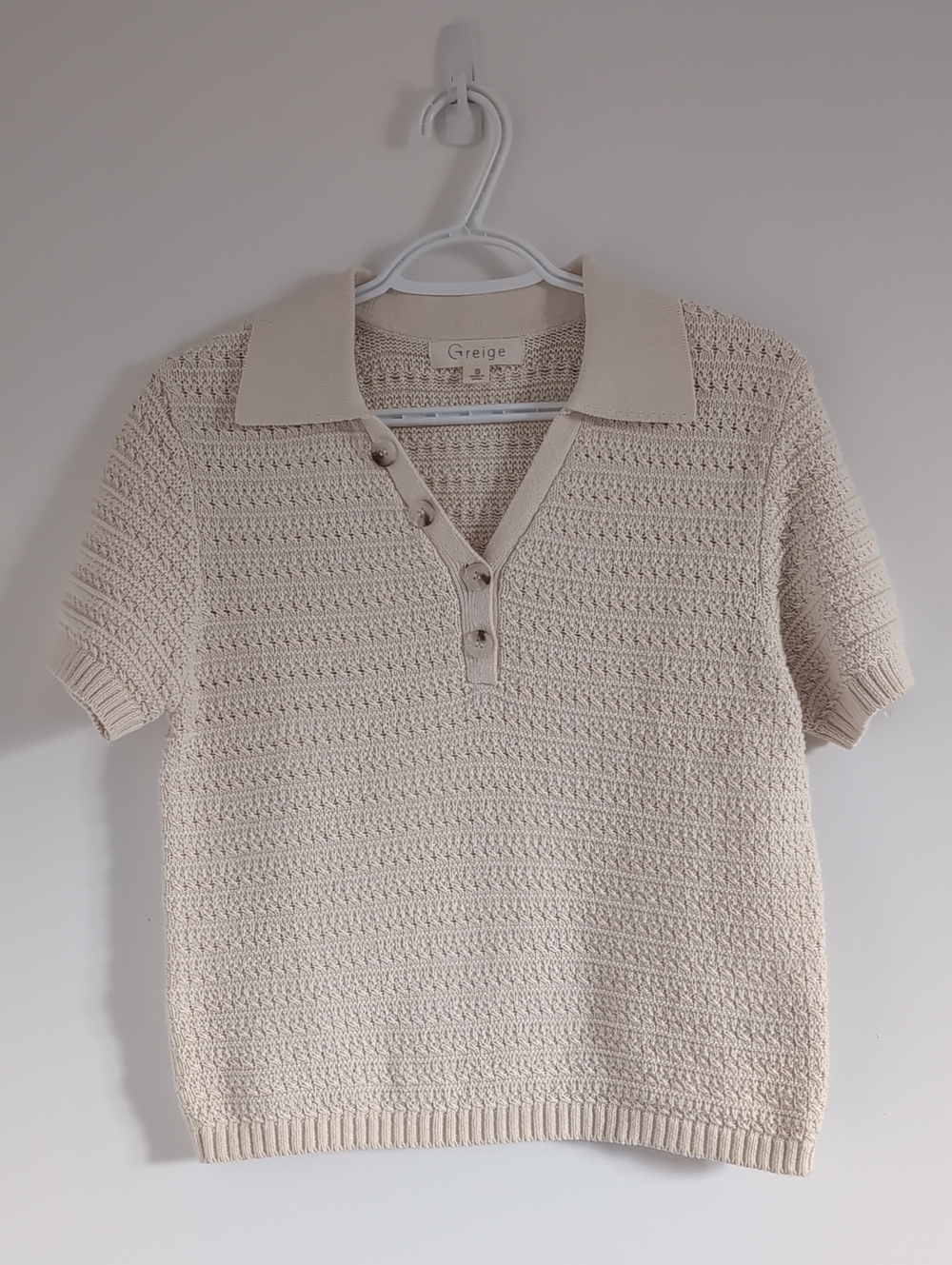 Greige Cream Short-Sleeve Knit Polo